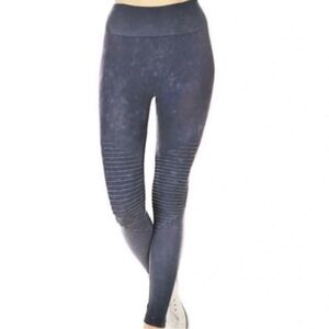 Yelete Blue Vintage Motto Amethyst Tie Dye Wash Seamless Tights Leggings